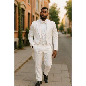 Ferrecci Men's White Regular Fitted Tailcoat Tuxedo Jacket Pants Suit